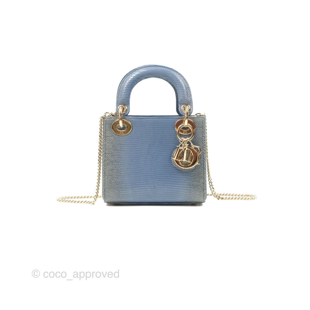 Christian Dior Mini Lady Dior Ombre Blue Lizard Gold Hardware