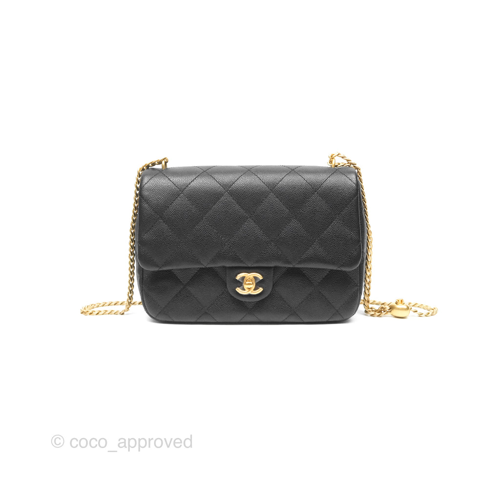 Chanel Large Flap Bag Heart Adjustable Chain Black Caviar Aged Gold Hardware