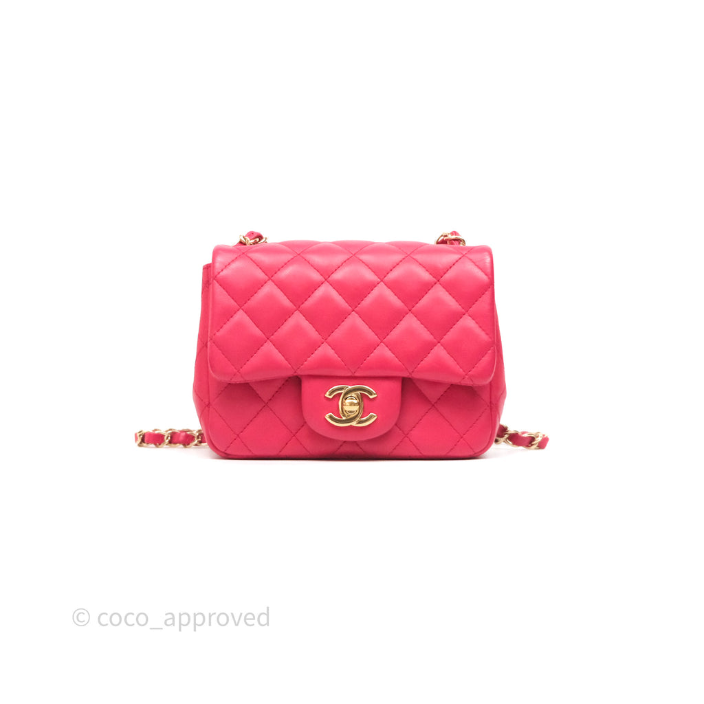 Chanel Mini Square Flap Quilted Dark Pink Lambskin Gold Hardware