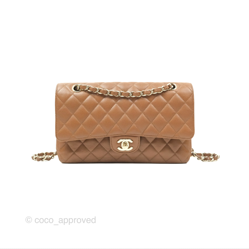 Chanel Classic M/L Medium Flap Quilted Brown Caviar Gold Hardware