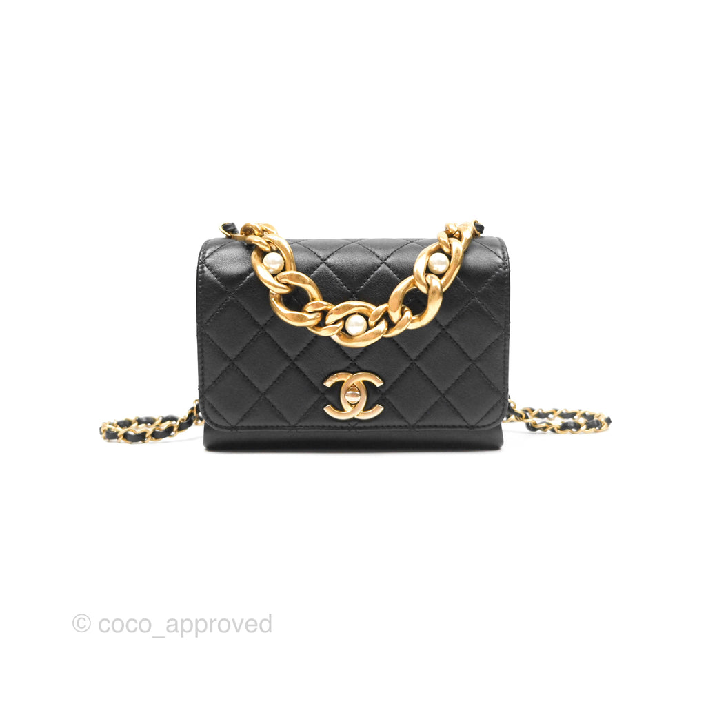 Chanel Pearl Chain Bag Black Calfskin Aged Gold Hardware