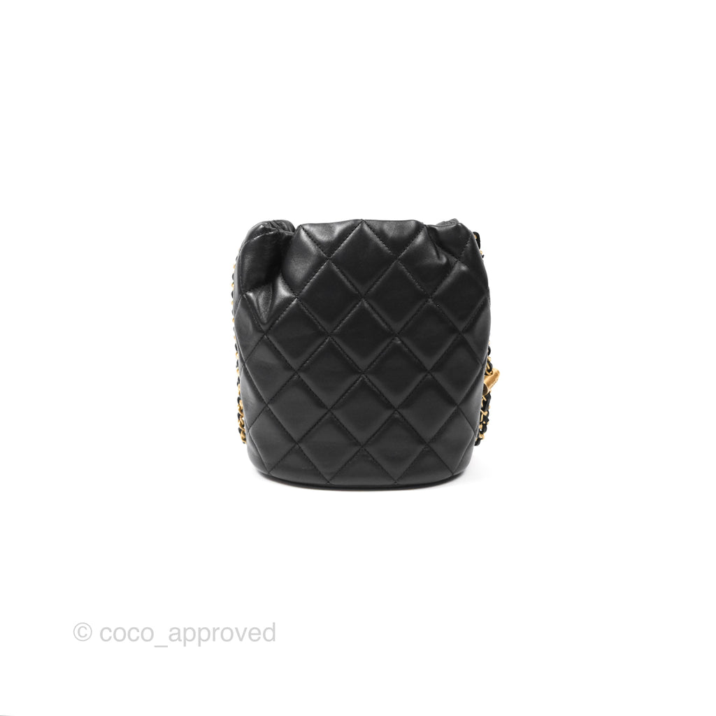 Chanel Quilted My Perfect with Pearl Drawstring Bucket Bag Black Lambskin Aged Gold Hardware