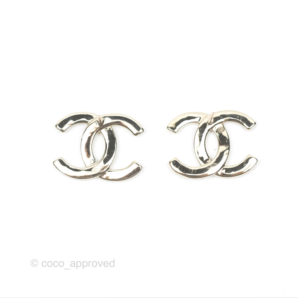 Chanel CC Half Crystal Earrings Gold Tone 23P 