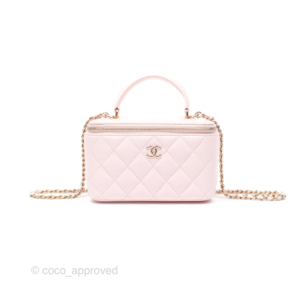 Chanel Vanity Rectangular Top Handle Light Pink Lambskin Gold Hardware