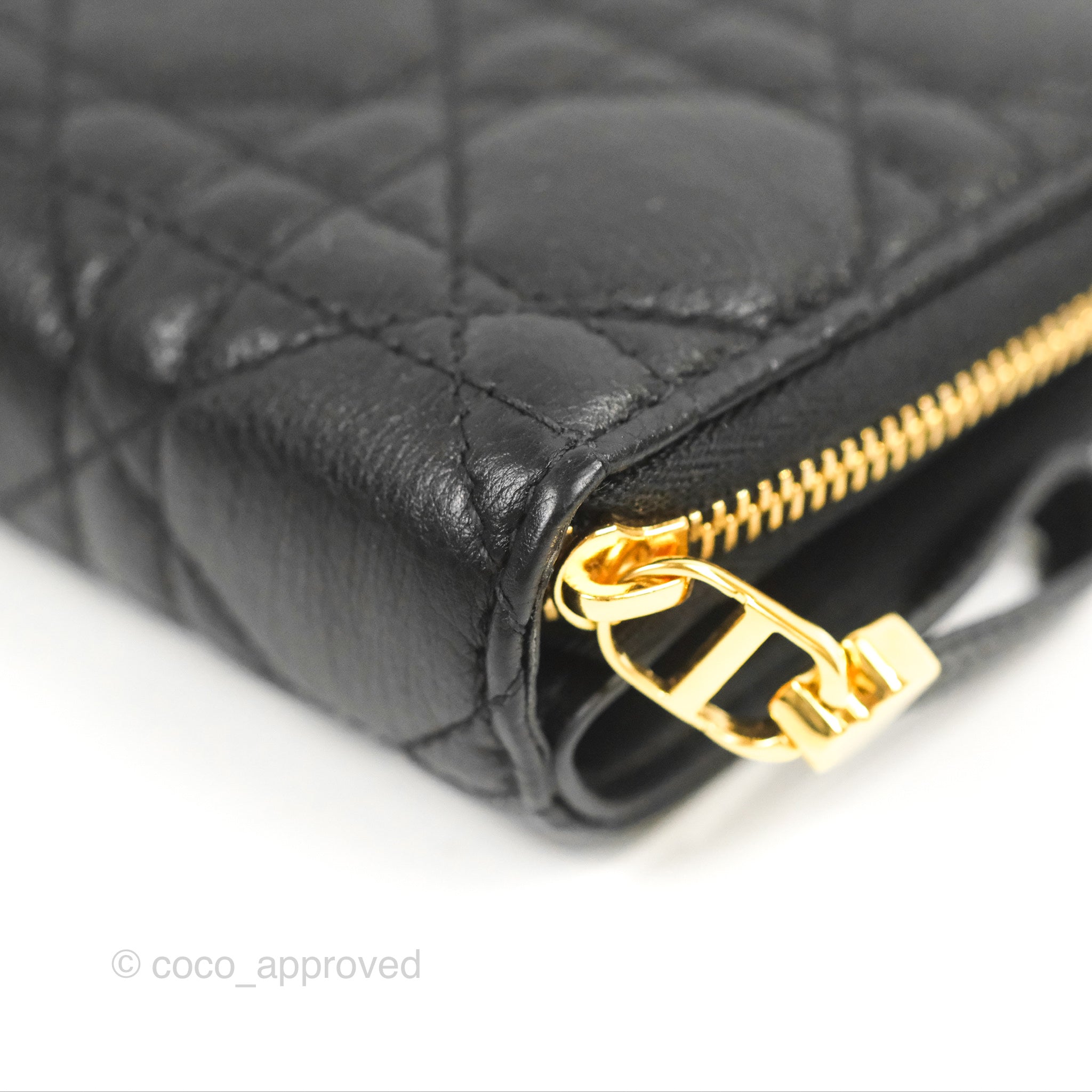 Dior - Dior Caro Zipped Key Case Black Supple Cannage Calfskin - Women