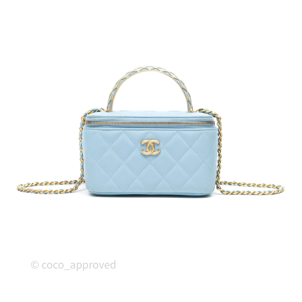 Chanel Vanity Rectangular Top Handle Blue Lambskin Gold Hardware