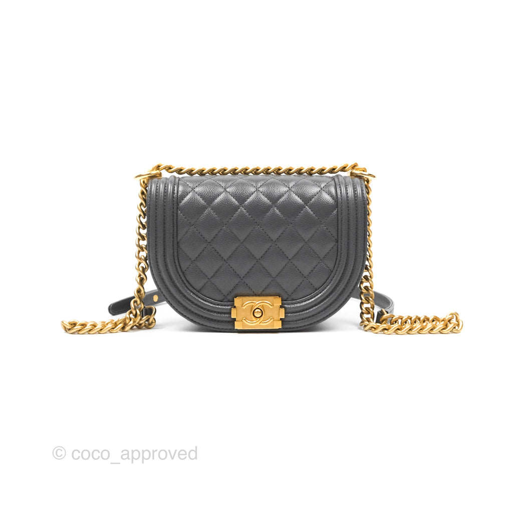 Chanel Boy Messenger Bag Grey Caviar Aged Gold Hardware