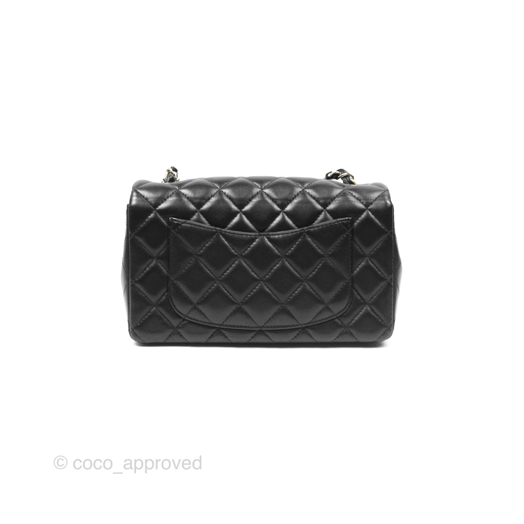 Chanel Quilted Mini Rectangular Flap Black Lambskin Gold Hardware