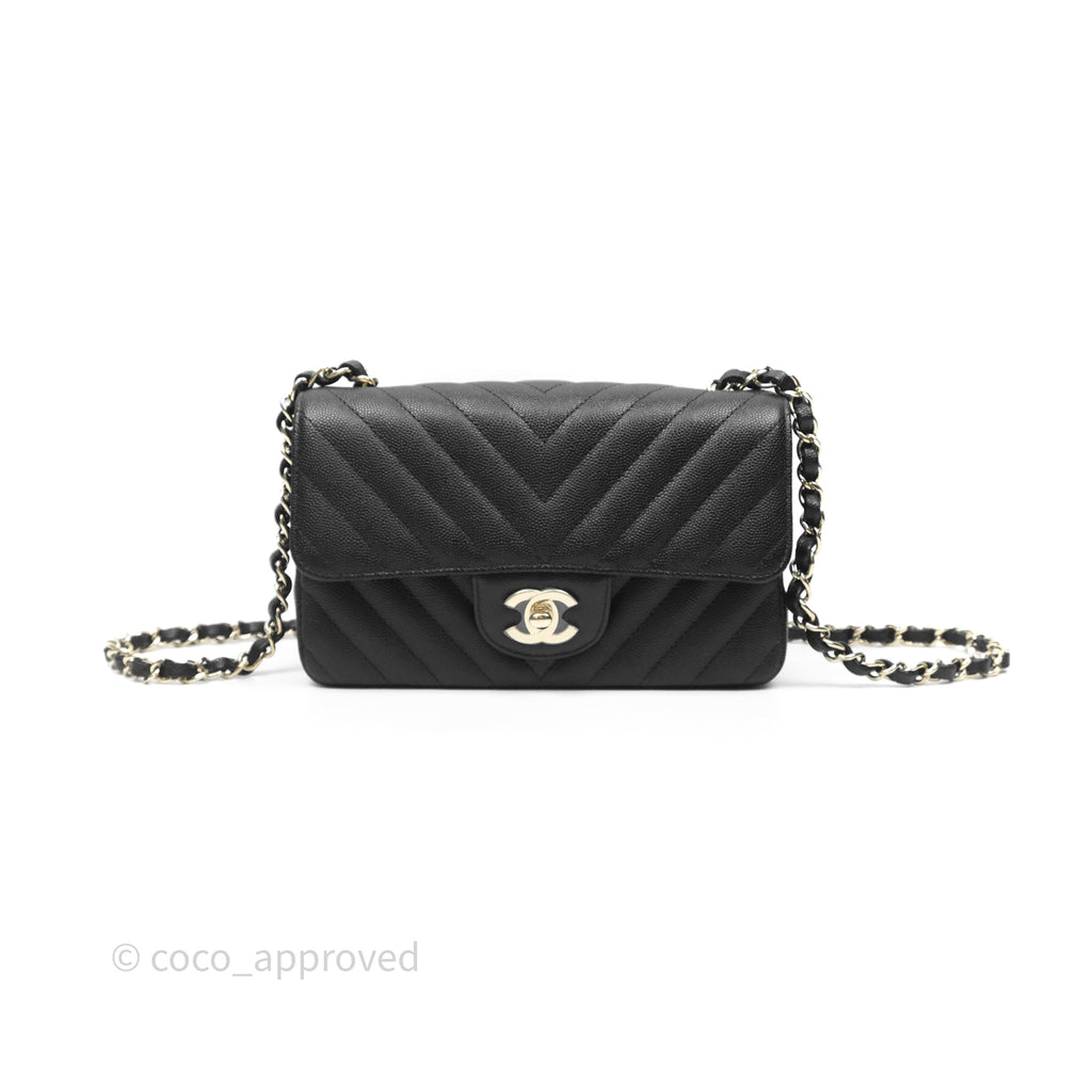 Chanel Chevron Mini Rectangular Flap Black Caviar Gold Hardware
