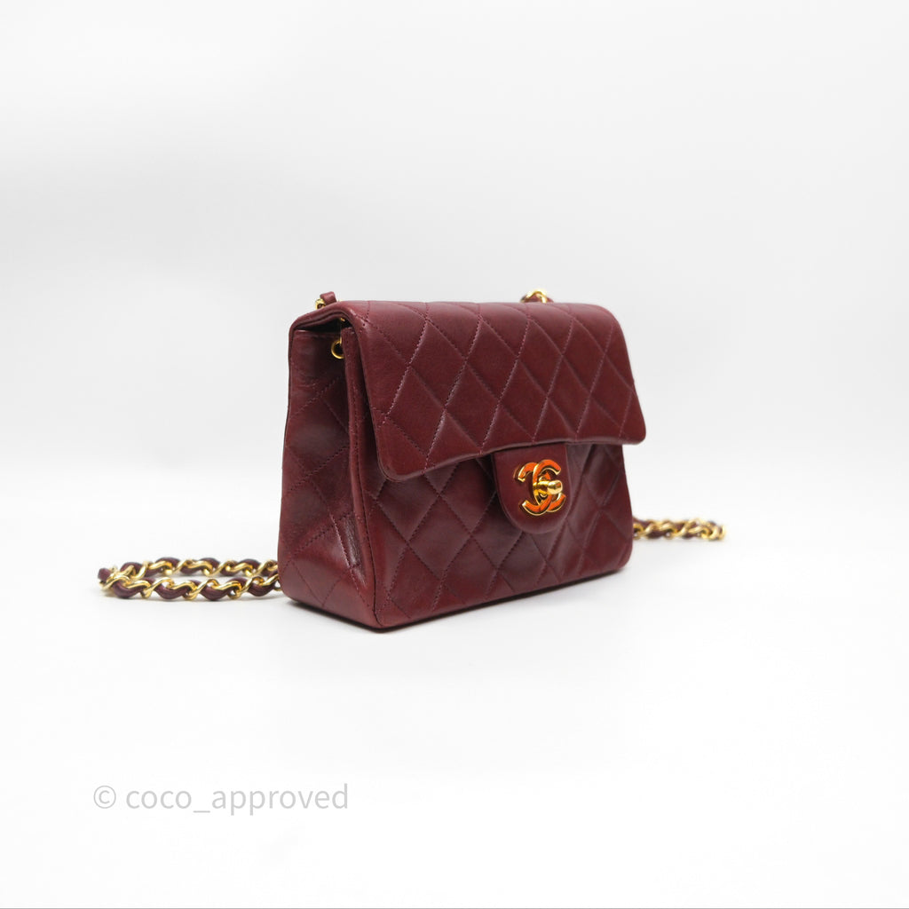 Chanel Vintage Mini Square Burgundy Lambskin 24K Gold Hardware