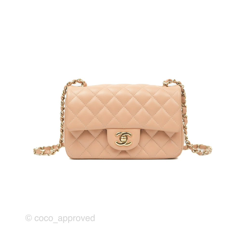 Chanel Quilted Mini Rectangular Beige Lambskin Gold Hardware