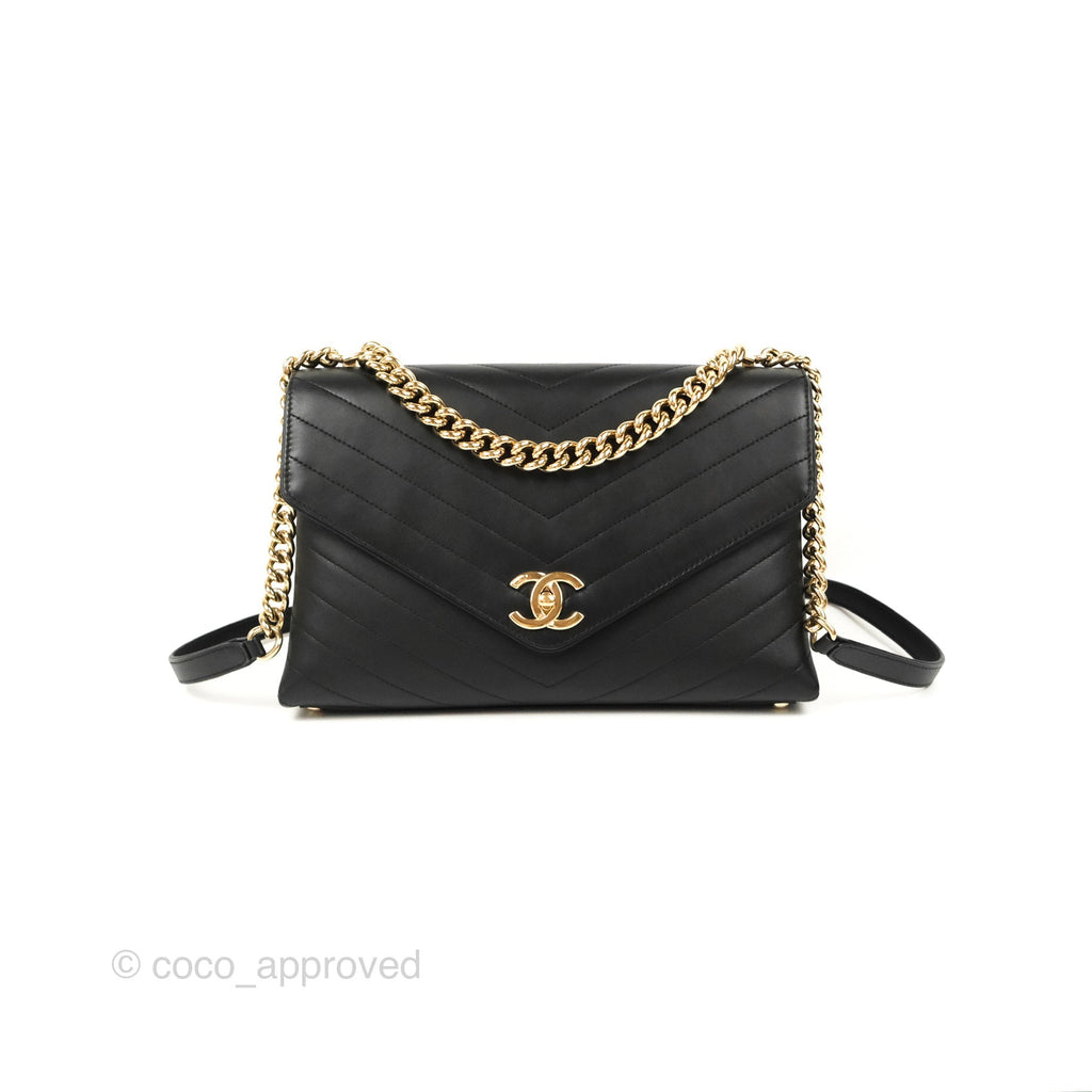 Chanel Chevron Stitched Coco Flap Bag Black Calfskin Gold Hardware