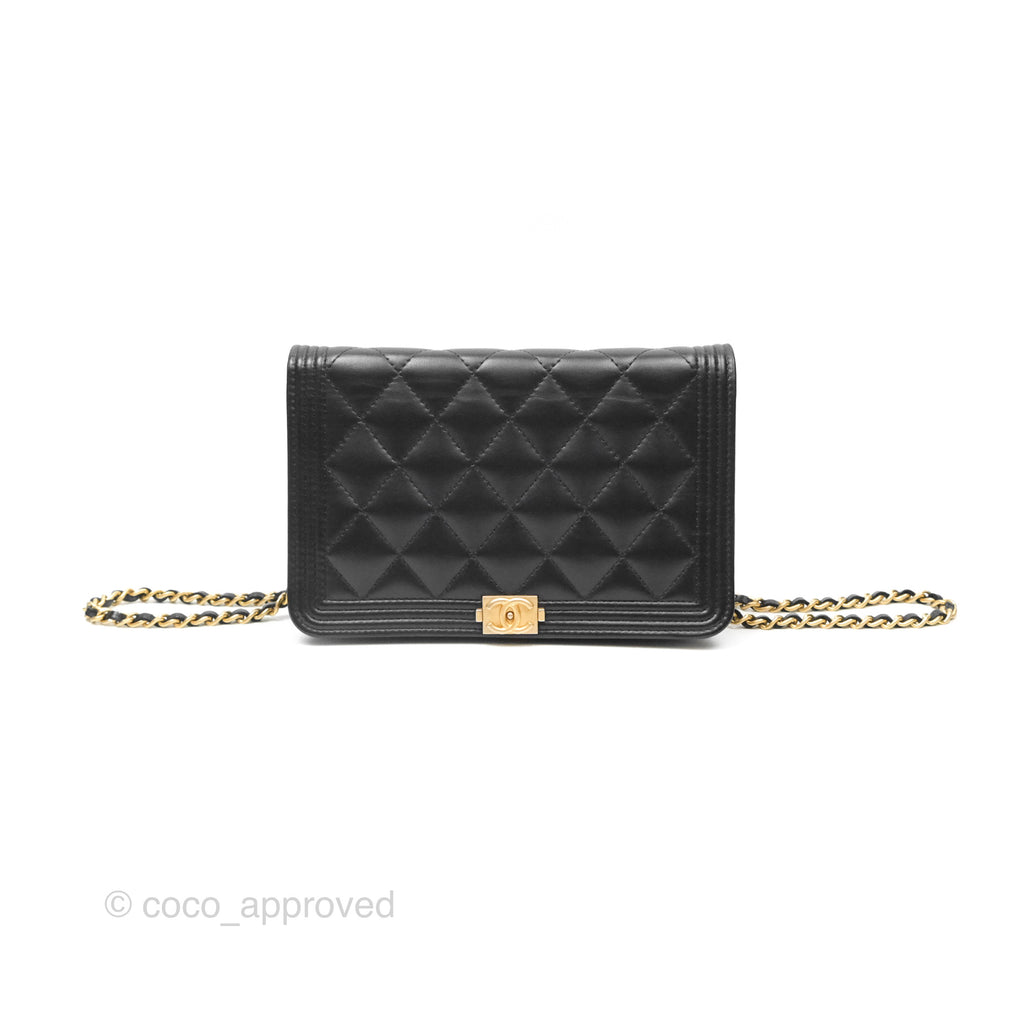 Chanel Quilted Boy Wallet on Chain WOC Black Calfskin Aged Gold Hardware