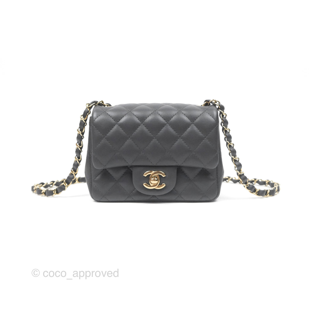 Chanel Mini Square Quilted Grey Lambskin Gold Hardware