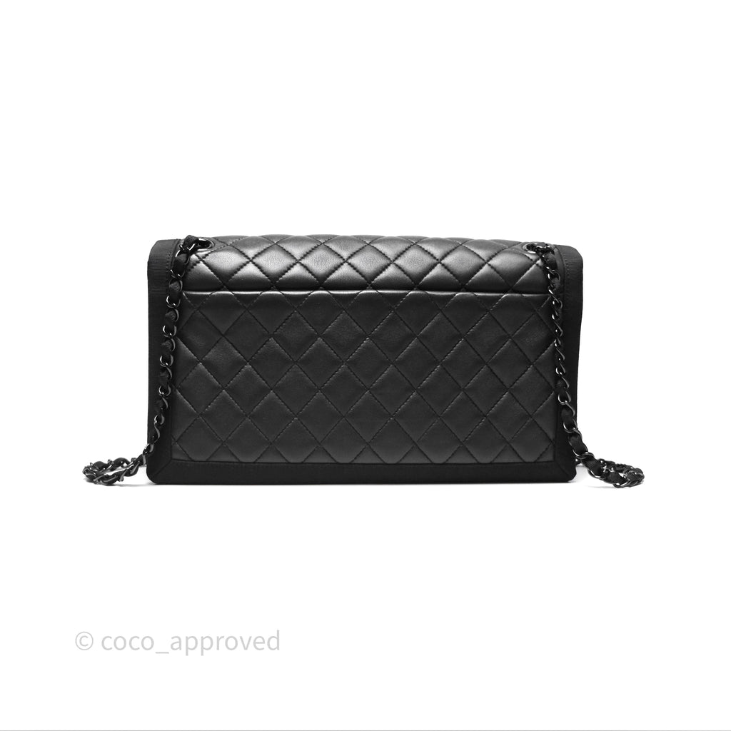 Chanel Quilted Accordion Flap Bag So Black Two Tone Lambskin Fabric