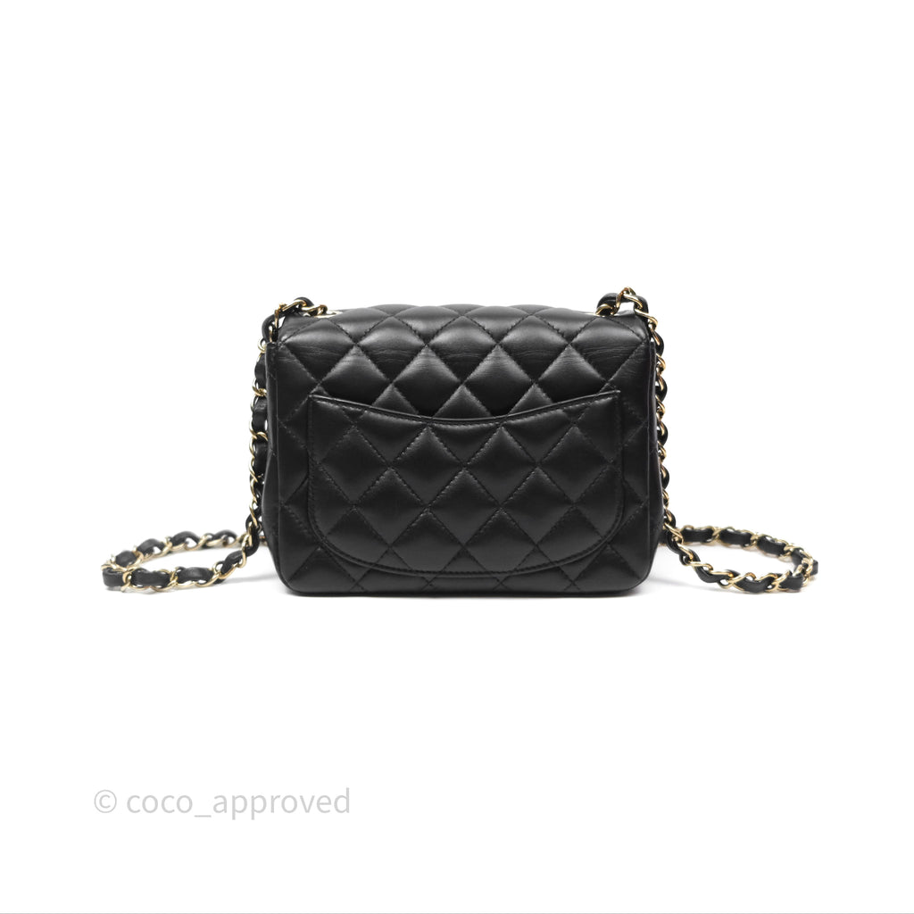 Chanel Mini Square Flap Quilted Black Lambskin Gold Hardware