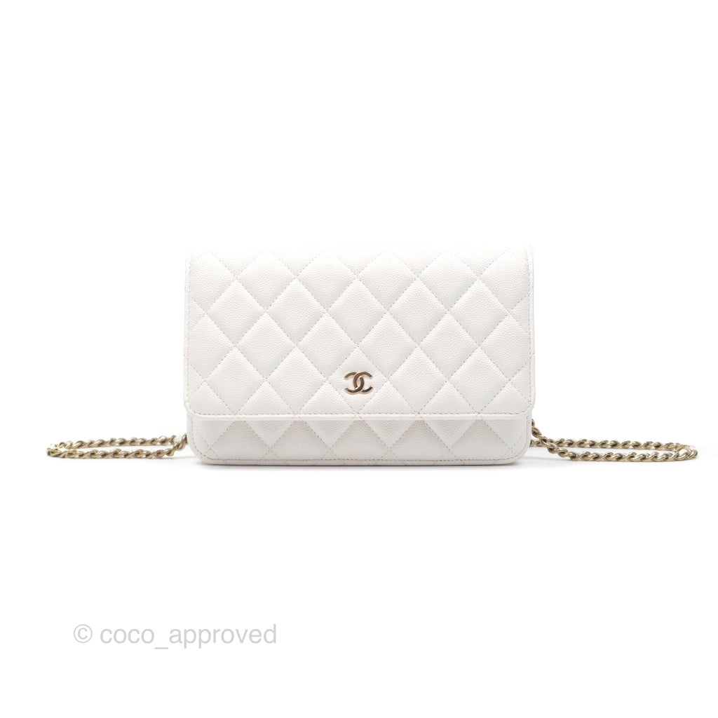 Chanel Quilted Classic Wallet on Chain WOC White Caviar Gold Hardware