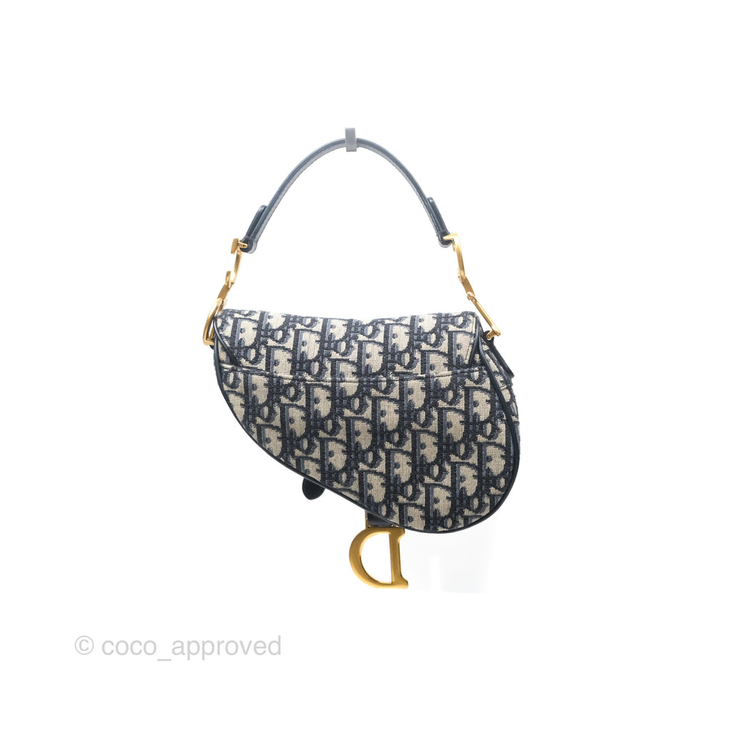 Christian Dior Mini Saddle Bag Blue Oblique Jacquard Gold Hardware