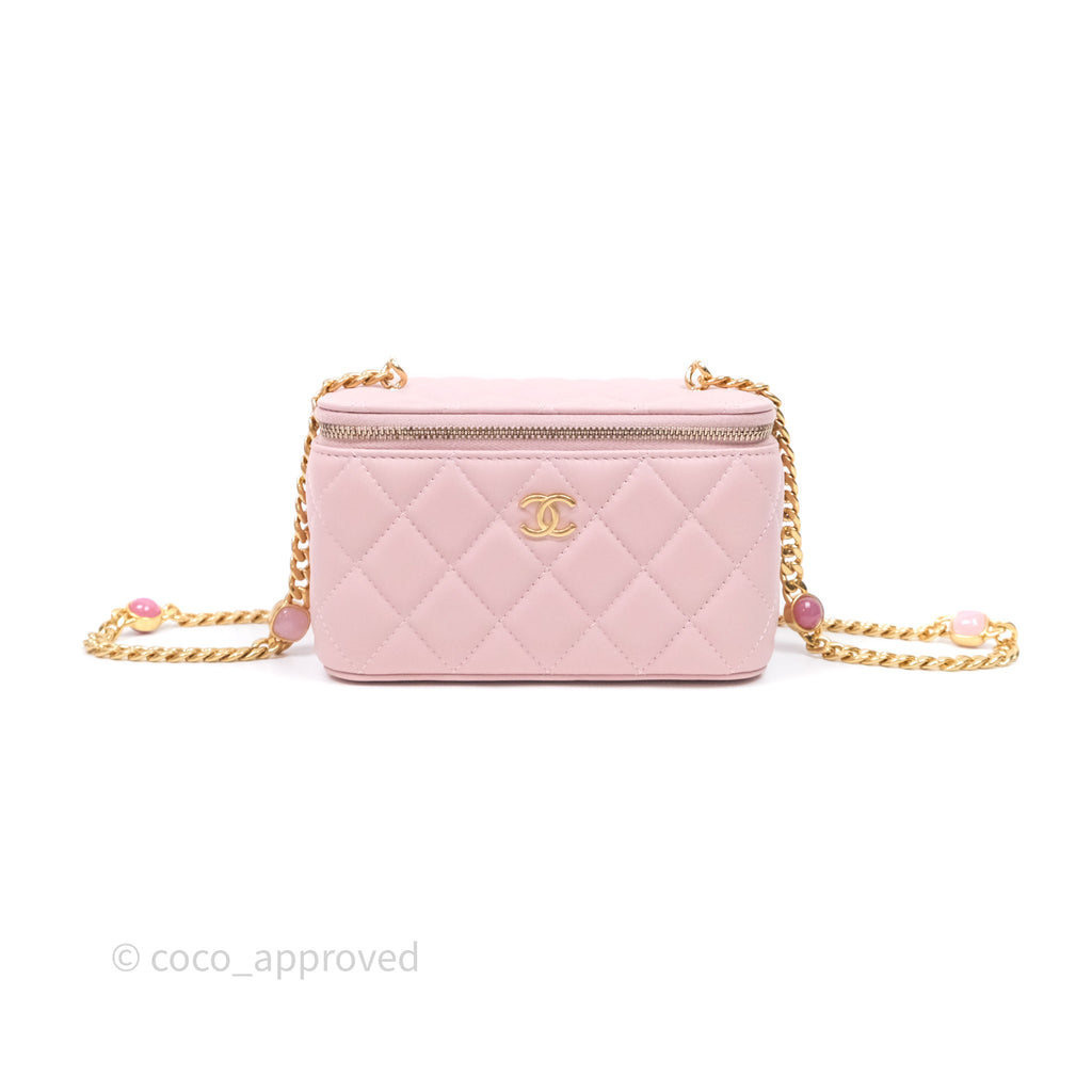Chanel Vanity with Multicolor Resin Chain Pink Lambskin Aged Gold Hardware