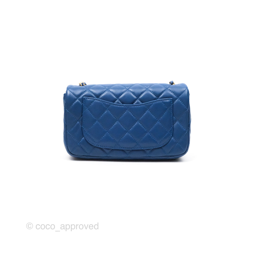 Chanel Mini Rectangular Pearl Crush Blue Lambskin Aged Gold Hardware