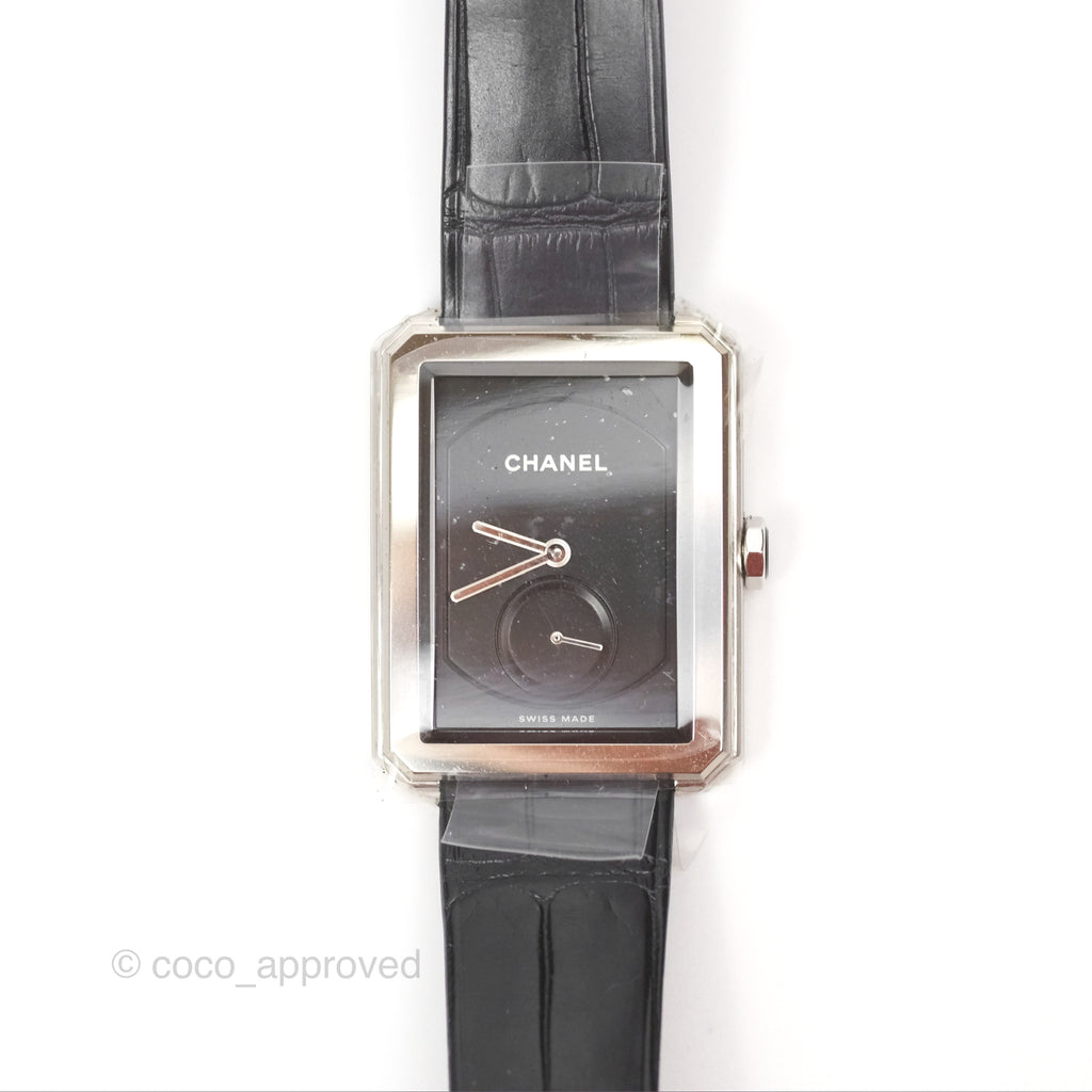 Chanel Boy Friend Watch Black Leather Silver Hardware