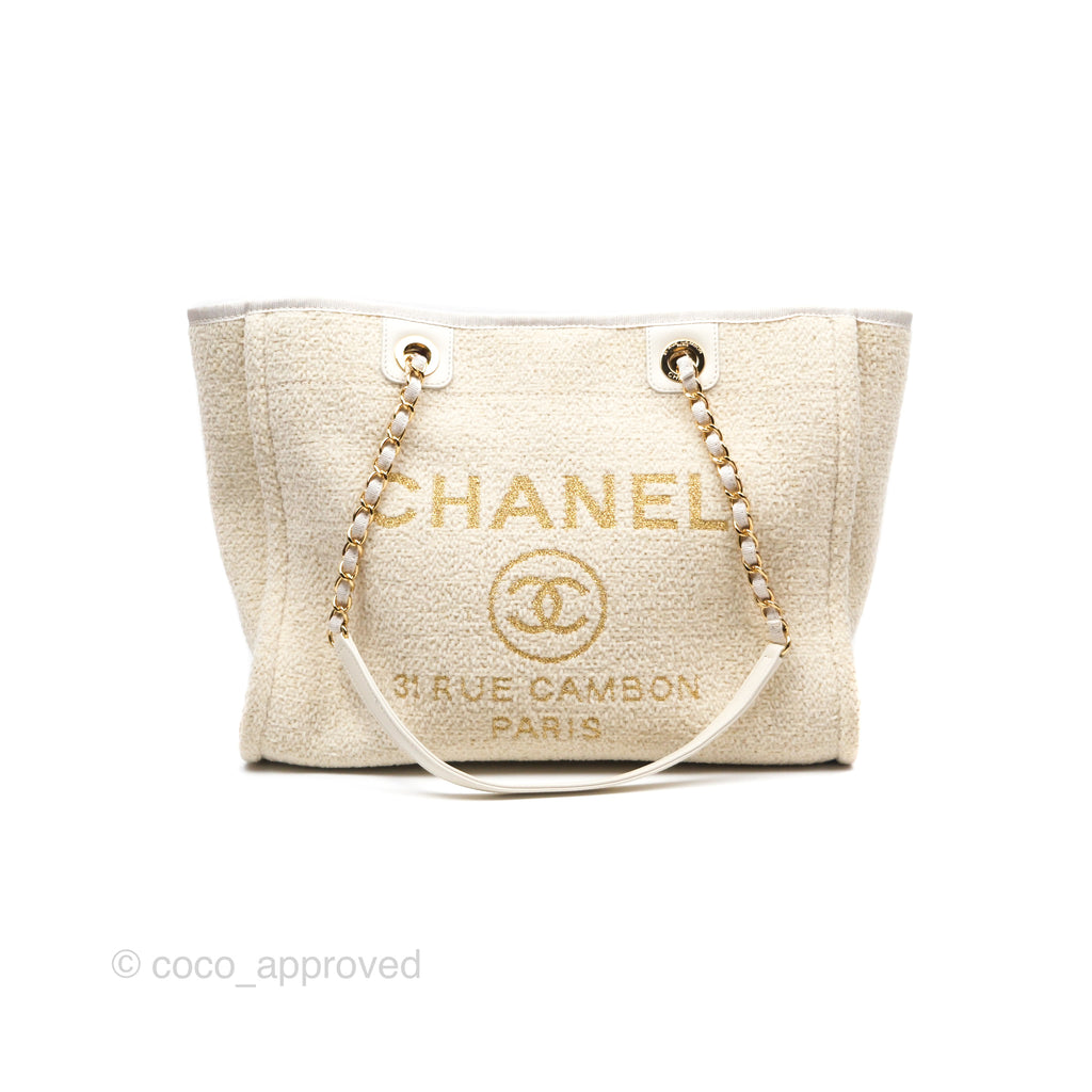 Chanel Medium Deauville Tote Ivory Lurex Boucle 19A