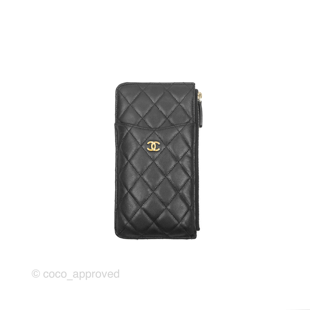 Chanel Classic Phone Holder Long Zip Wallet Black Caviar