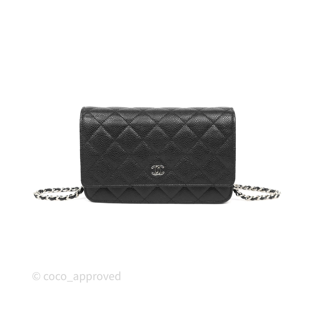 Chanel Classic Wallet On Chain WOC Quilted Black Caviar Silver Hardware