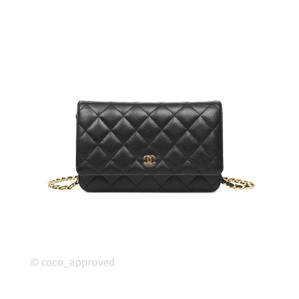 Chanel Classic Wallet On Chain WOC Quilted Black Caviar Gold Hardware