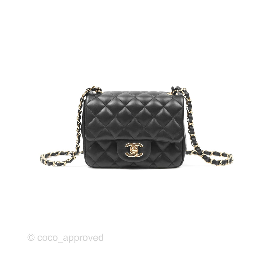 Chanel Mini Square Quilted Black Lambskin Gold Hardware