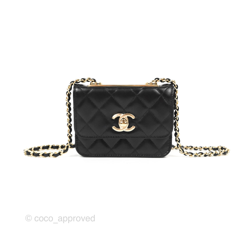 Chanel Mini Quilted Trendy CC Card Holder With Chain Black Lambskin Gold Hardware