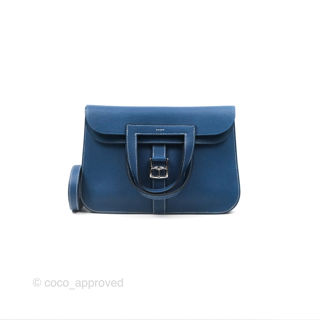 Hermès Halzan 31 Deep Blue S4 Clemence Palladium Hardware