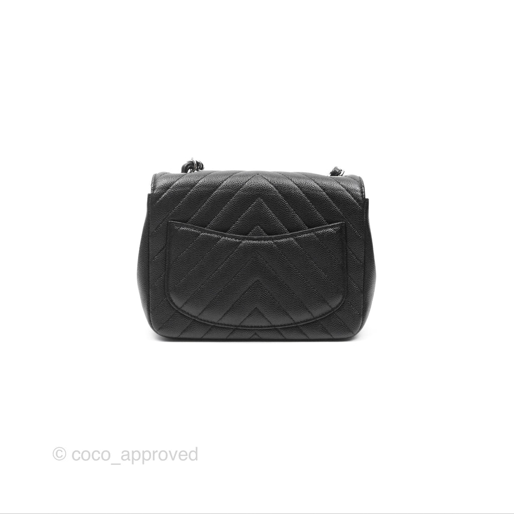 Chanel Mini Square Chevron Black Caviar Silver Hardware