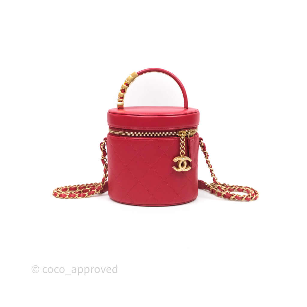 Chanel CC Vanity Case Red Calfskin Aged Gold Hardware