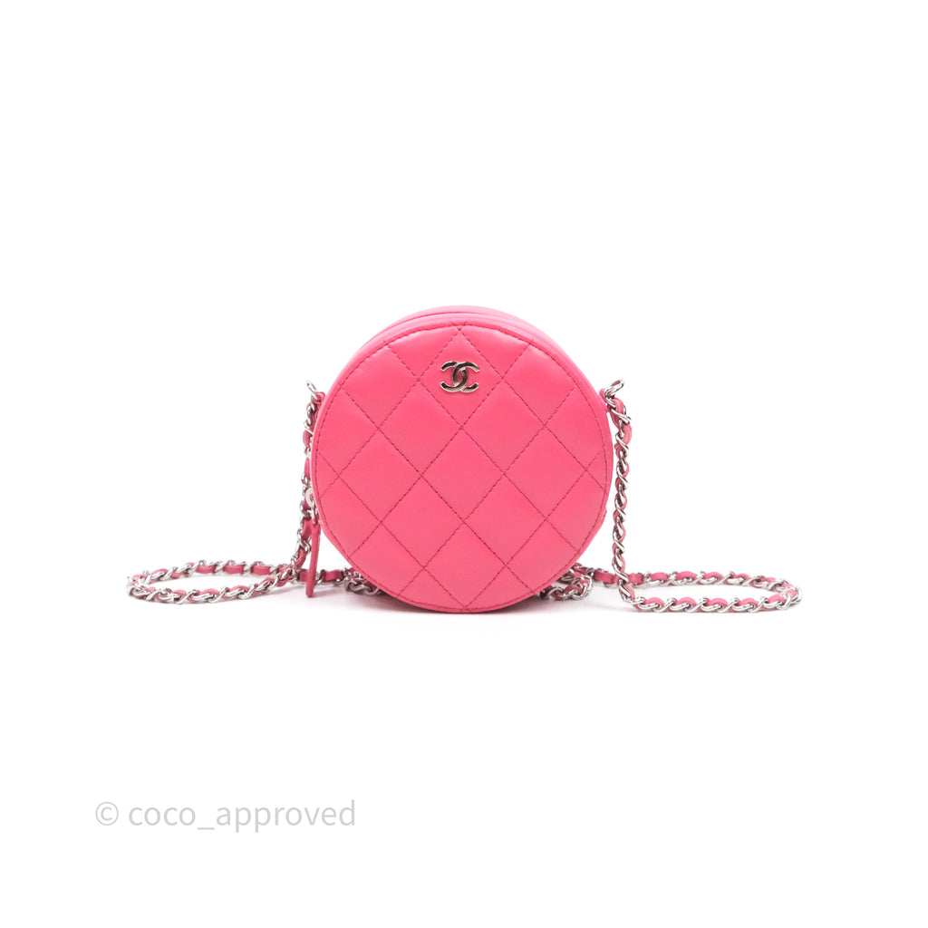 Chanel Quilted Round Clutch With Chain Dark Pink Lambskin Gold Hardware