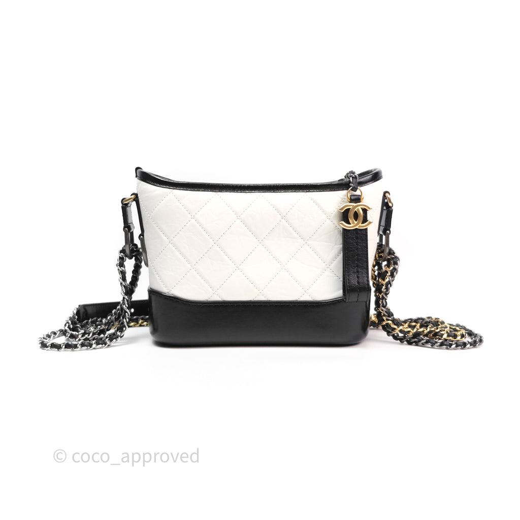 Chanel Small Gabrielle Hobo Quilted Black White Aged Calfskin