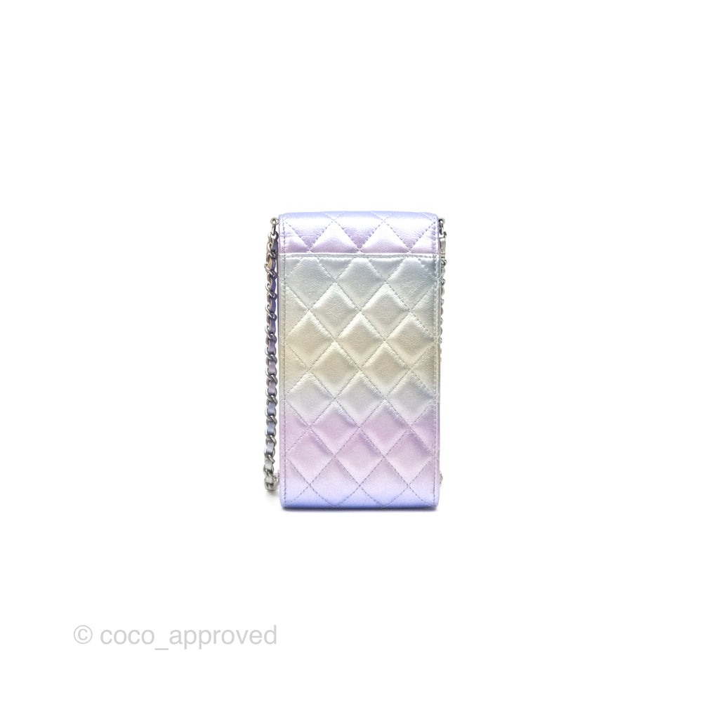 Chanel Classic Quilted Phone Holder Iridescent Rainbow Calfskin