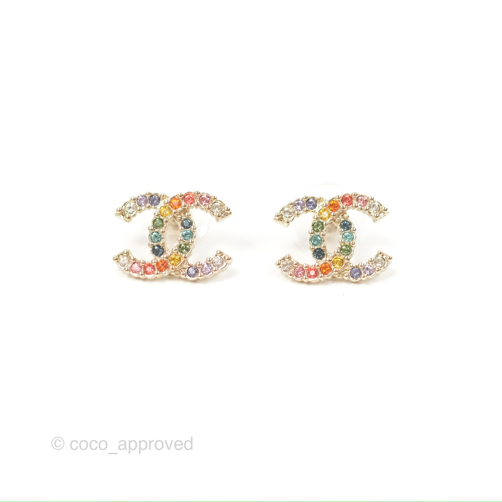 Chanel CC Earrings Rainbow Gold Tone 20V