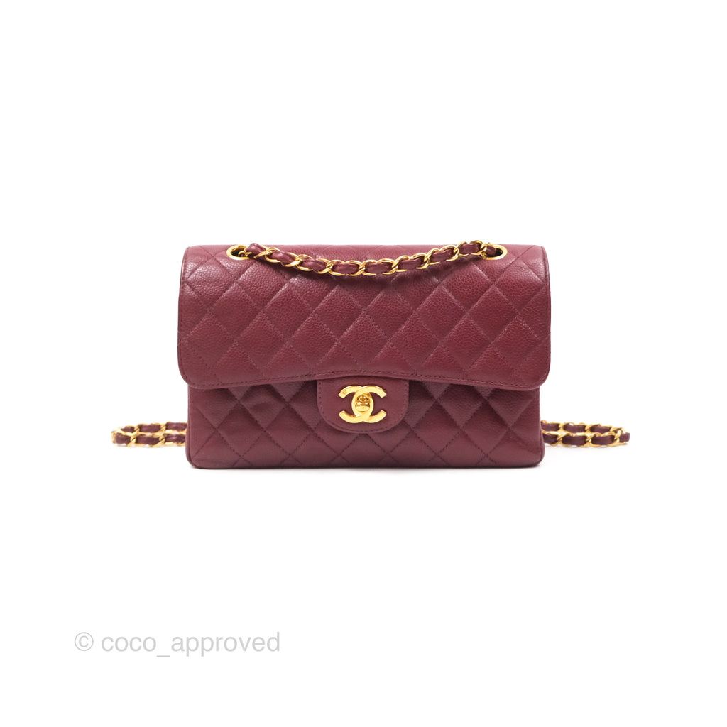 Chanel Vintage Classic Small S/M Flap Burgundy Caviar 24K Gold Hardware