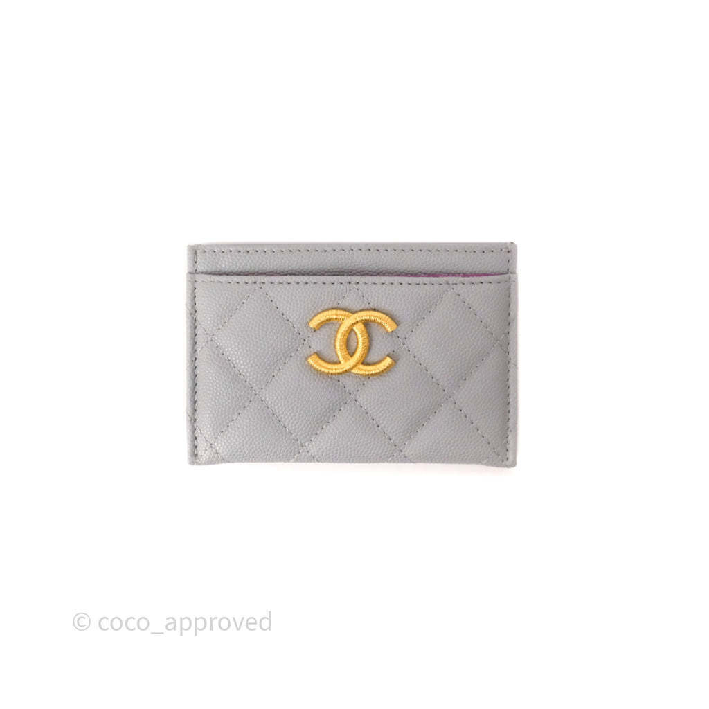 Chanel Card Holder Grey Caviar Gold Hardware