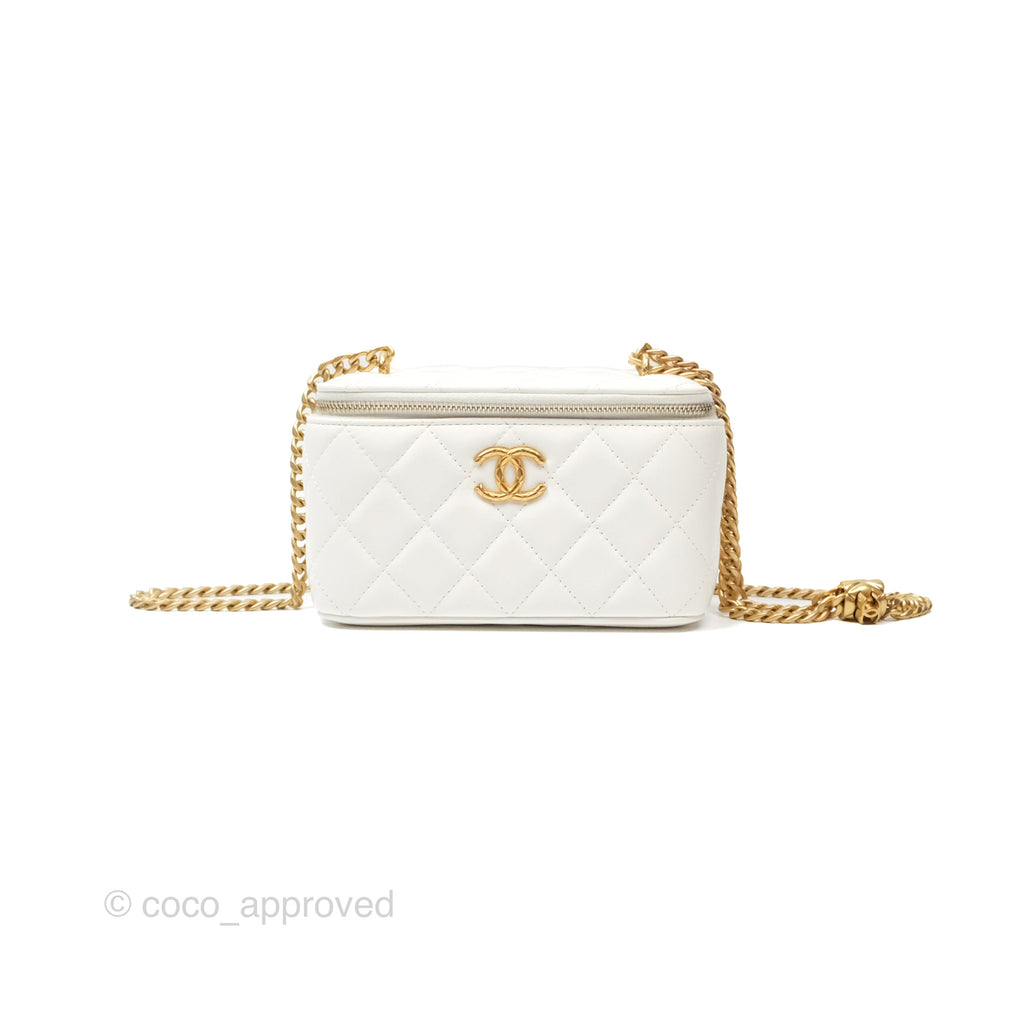 Chanel All Slide Vanity with Adjustable Chain White Lambskin Aged Gold Hardware