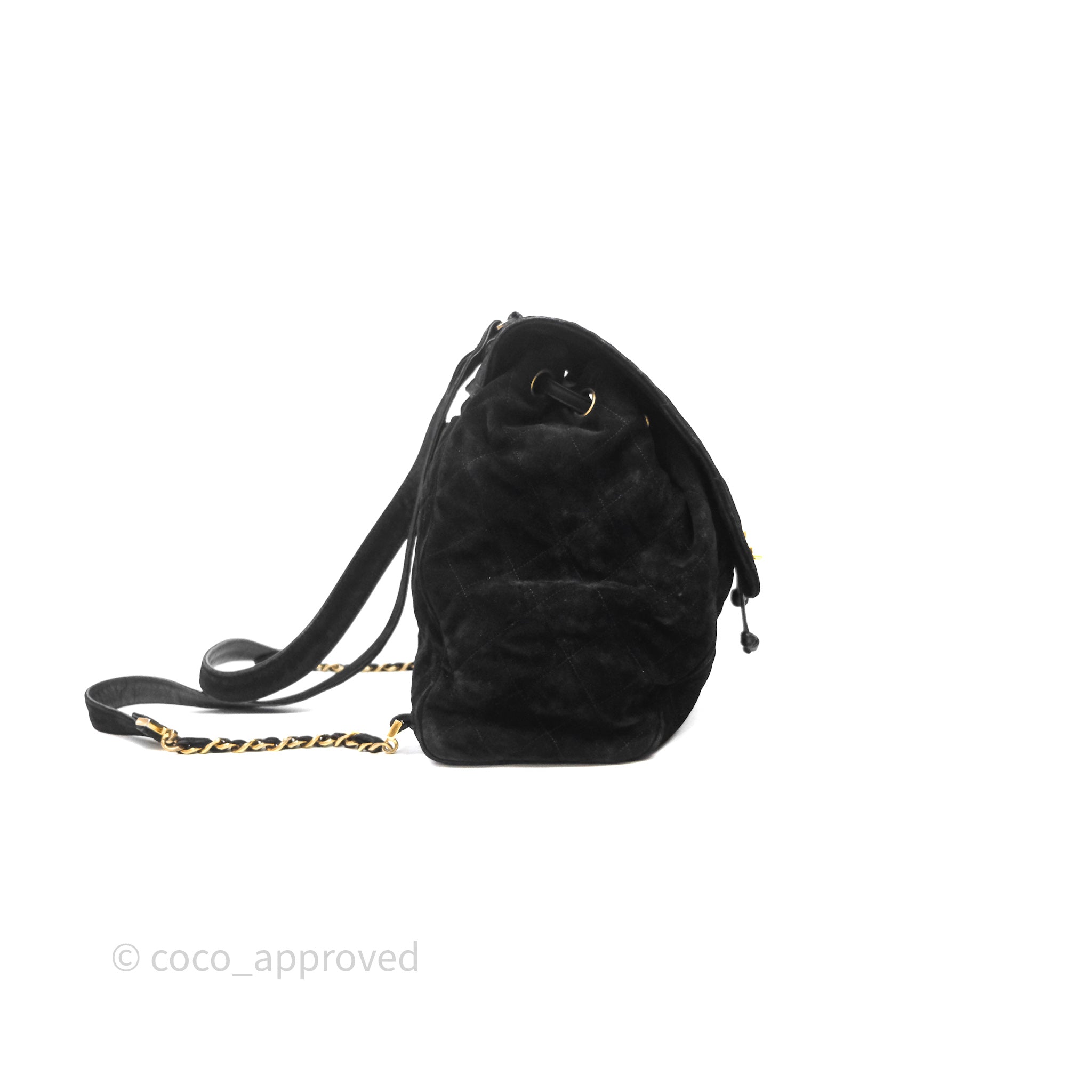 Chanel Vintage Quilted Suede CC Backpack Black Gold Hardware  display picture 3