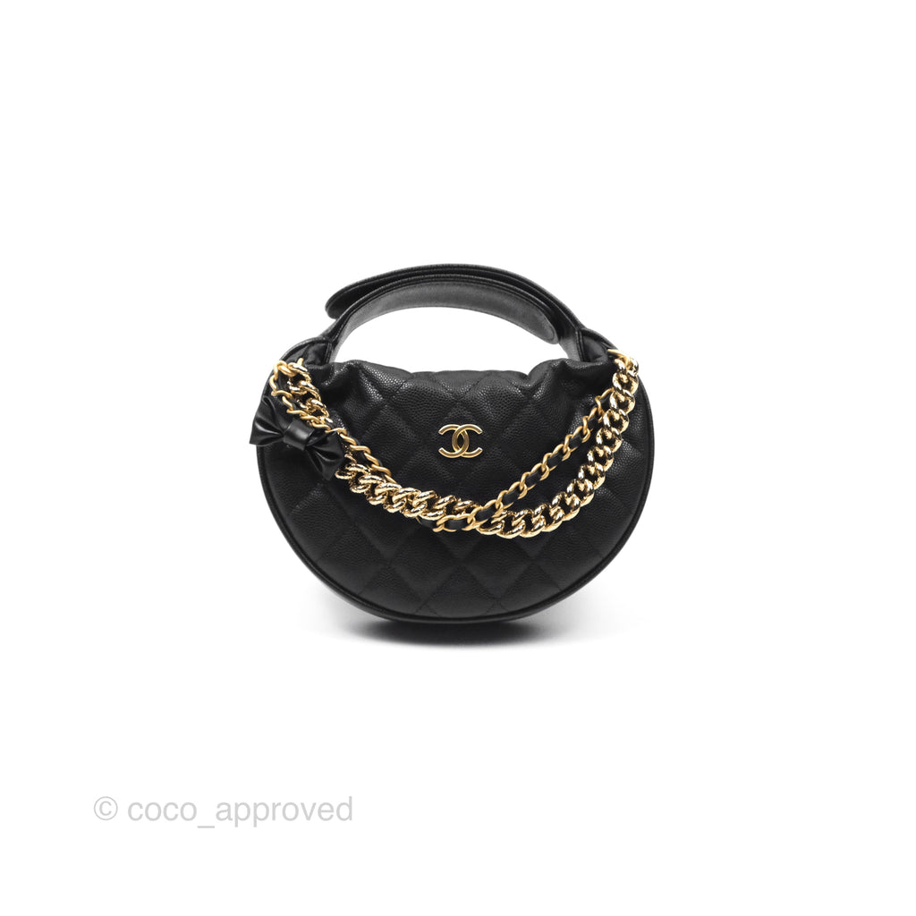 Chanel Bow Hobo Pouch Black Caviar Gold Hardware 24S