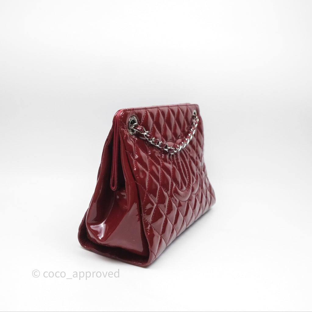 Chanel CC Shopping Tote Bag Red Patent Silver Hardware