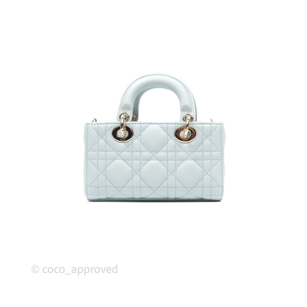 Christian Dior Micro Lady D-Joy Bag Baby Blue Lambskin Cannage Gold Hardware