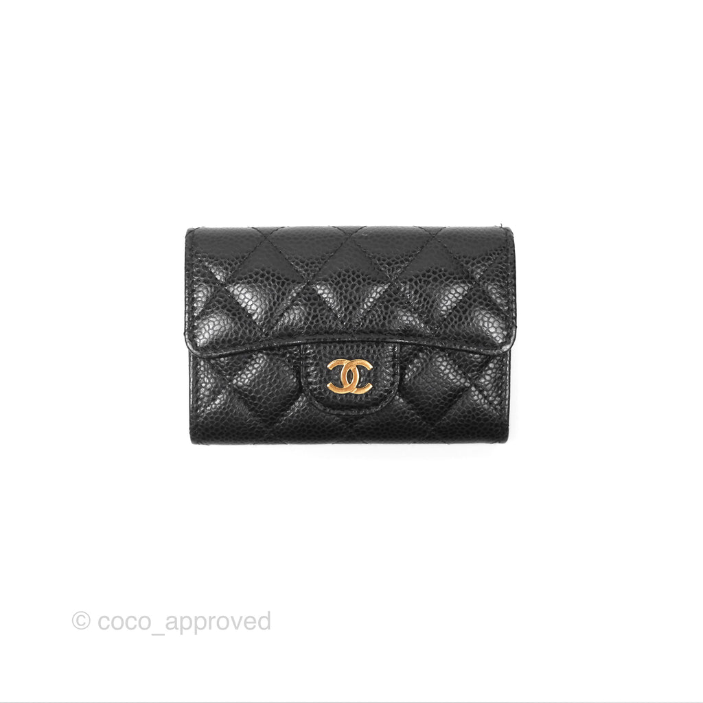 Chanel Quilted Flap Card Holder Caviar Black Gold Hardware