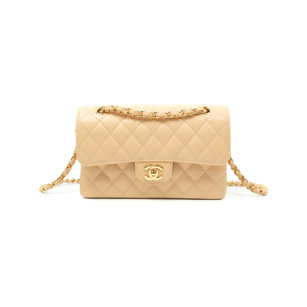 Chanel Small Quilted Classic Flap Beige Caviar Gold Hardware