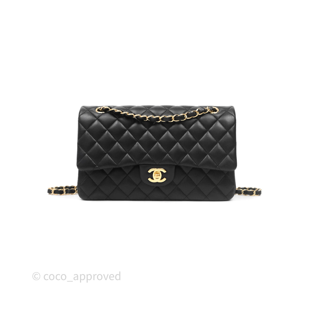 Chanel Classic M/L Medium Flap Quilted Black Lambskin Gold Hardware