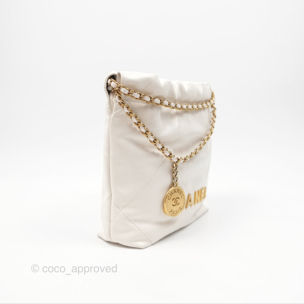 Chanel 22 Mini Bag White Crumpled Calfskin