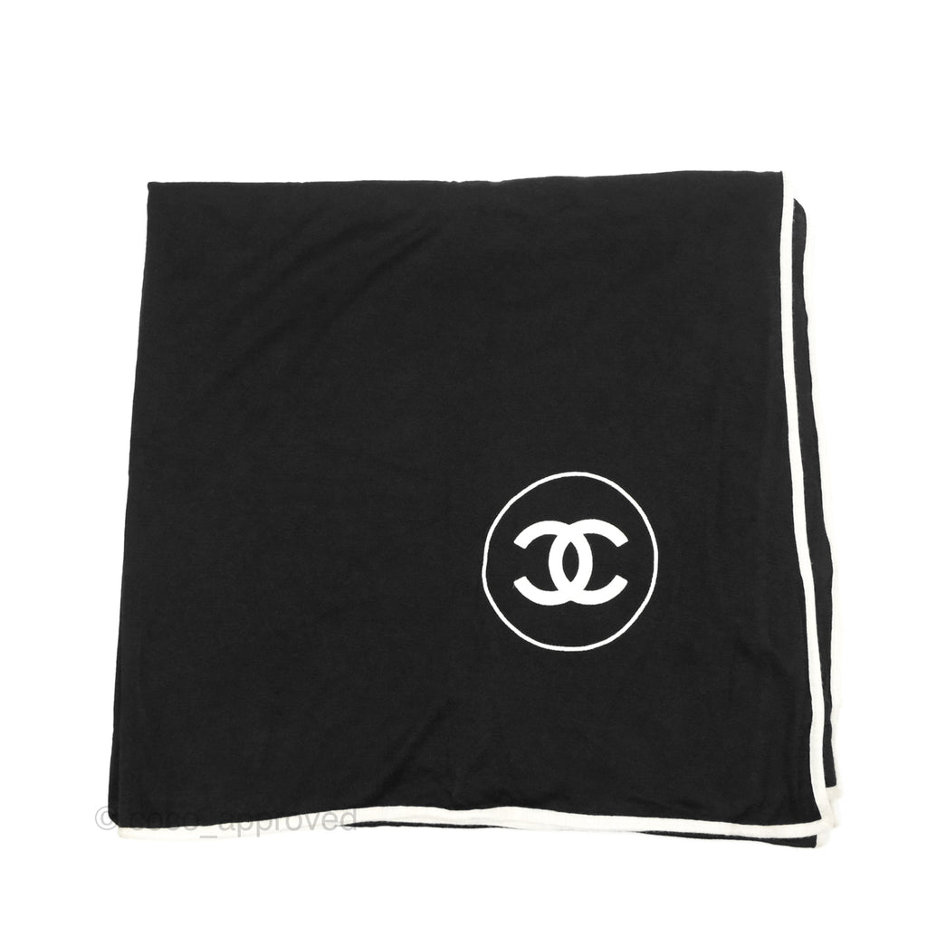 Chanel CC Black White Cashmere Silk Scarf